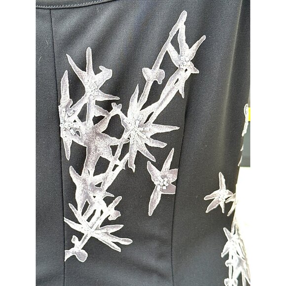 Adrianna Papell Evening Sz 8 Black Silver Floral Applique Maxi Gown Luxury Chic - Picture 7 of 10